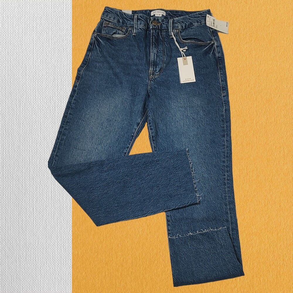 NEW Good American Jeans Size 6/28 Classic Denim High Rise Waist Raw Hem -a (NWT)